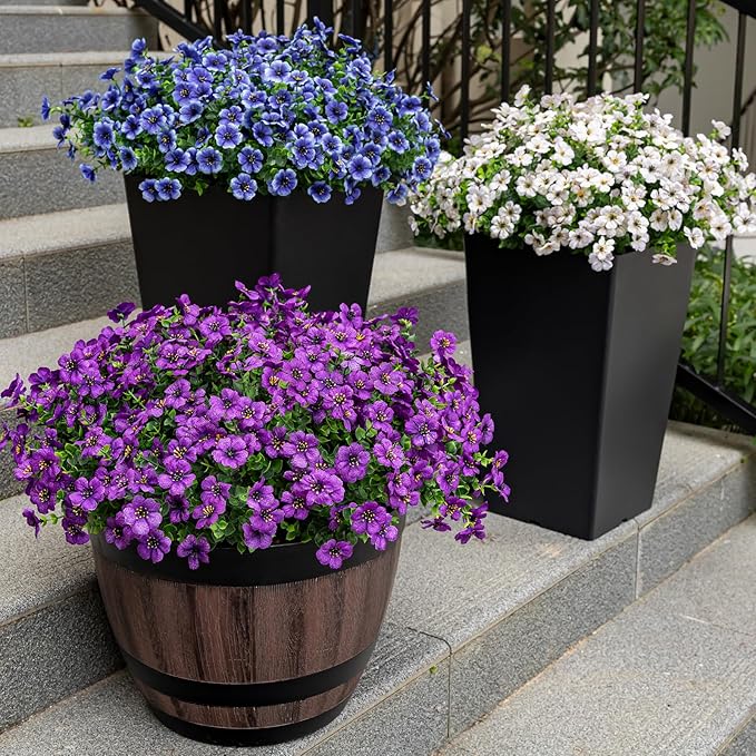 Lnoicy 20 Bundles Artificial Flowers for Outdoor Fake Plants for Spring Decoration,Faux Eucalyptus Flowers for Planter UV Resistant Lifelike for Home Porch Garden（Purple）