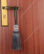 2 Pack Door Knob Tassel Key With Loops, Large Handmade Craft, DIY Accessories for Home Decoration (Charcoal, 2)