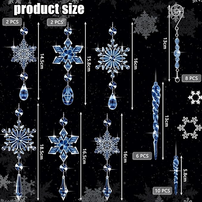 Giegxin 32 Pcs Crystal Christmas Ornaments Crystal Hanging Snowflakes Acrylic Xmas Tree Icicle Drop Decorations with Hooks for Christmas Snow Party Winter(Dark Blue)
