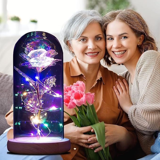 Valentines Day Rose Gifts for Her,Birthday Gifts for Women,Valentines Flowers Gifts for Women,Valentine's Day Roses Gifts for Mom Girlfriend Wife,Colorful Rose In A Glass Dome Gifts for Valentine Day
