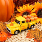 Fall Pumpkin Truck Decor Vintage Metal Truck with Pumpkins Ornament Cute Autumn Harvest Farmhouse Tabletop Tiered Tray Decoration for Thanksgiving Party Home Kitchen Office Tiered Tray Supplies