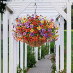 Artificial Faux Hanging Flowers Plants with Basket for Outdoor Spring Decoration, Fake Silk Daisy Outside Indoor UV Resistant Look Real Yard Patio Front Porch Garden Balcony Home Decor(Mix2)
