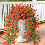 Artificial Hanging Flowers for Outdoors, 2 Pcs Fake Hanging Plant Spring Summer Decor, UV Resistant No Fade Realistic Faux Flower for Front Door Porch Planter Patio Garden Yard (Red)