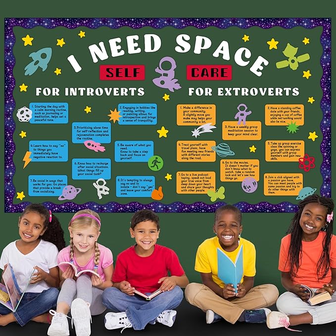 Outer Space Bulletin Board Set Astronaut Classroom Decorations I Need Space Self Care Mental Health Galaxy Planet Rocket Solar System Cutouts for Back to School Chalkboard Nursery Teacher Supplies