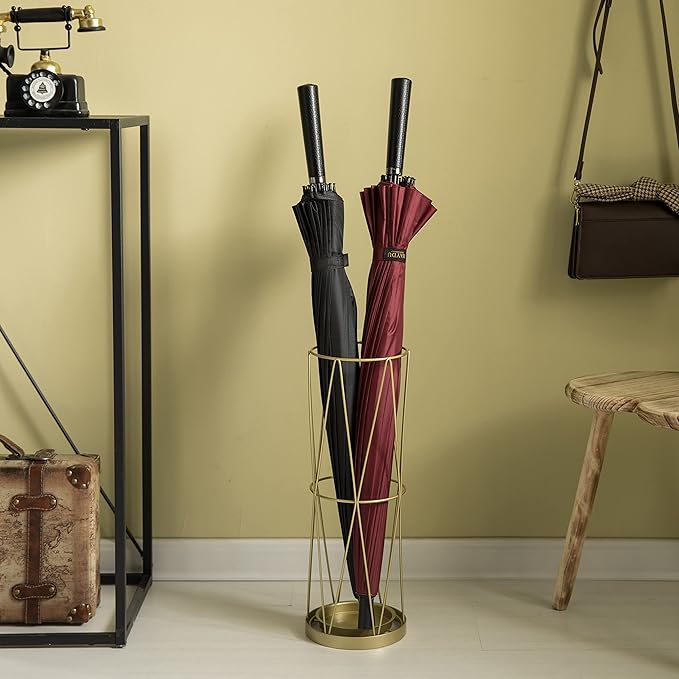 Vintiquewise Gold Umbrella Holder Stand for Entryway, Indoor & Outdoor Vertical Cane Stand with Drip Water Tray, Umbrella Stand Indoor