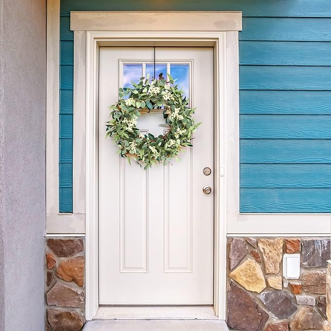 Pinkpum 2 Pack Wreaths for Front Door 20'' Christmas Eucalyptus Wreath, Spring Summer Door Green Wreath for Home Porch Window Wall Farmhouse Home Decor Indoor Outdoor Summer All Seasons