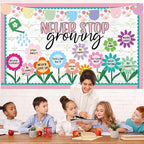 Spring Never Stop Growing Bulletin Board Classroom Decoration Grow Flower Cutouts Positive Paper Cutouts for Teacher Back to School Office Home Chalkboard Spring Inspirational Door Wall Decor Supplies