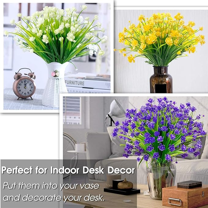 TURNMEON 20 Bundles Artificial Flowers for Outdoors Fake Plants Spring Decor, UV Resistant Artificial Plants Cemetery Flowers Faux Plastic Greenery Shrubs for Home Porch Summer Decor 500 Heads(Purple)