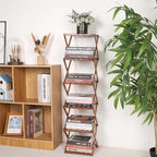 Bamboo Shoe Rack 6 Tier Foldable Shoe Rack Narrow Vertical Shoe Organizer Free Standing Shelf, Multifunctional Slim Storage for Entryway, Corner, Bedroom, Hallway, Walnut Color