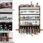 QILICHZ 3Pcs Jewelry Organizers and Storage,Wood Earring Organizer,Hanging Jewelry Organizer,Rustic Wall Jewellery Organizer,Wall Mounted Earring Holder for Storage Display Gift (Brown+Black)