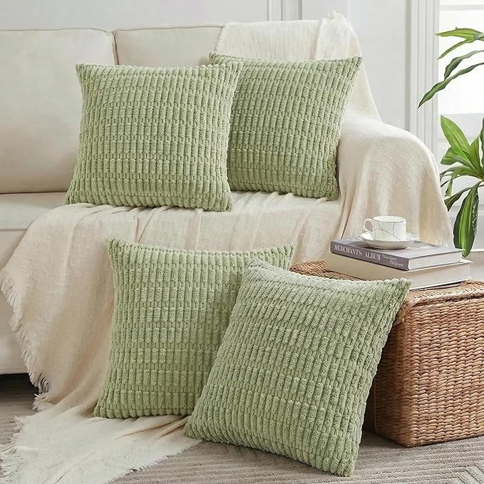 Fancy Homi 4 Packs Decorative Throw Pillow Covers for Living Room Couch Bed, Modern Farmhouse Boho Home Décor Accent Cushion Case, 16" x 16", Sage Green