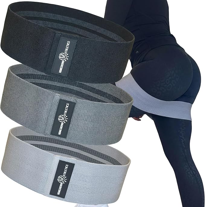 Fabric Resistance Bands, Non-Slip Hip Circle Bands for Glute Workouts, Yoga, Set of 3 with mesh Carrying Bag. (Light, Medium, Heavy) (Black/Gray/Light Gray)