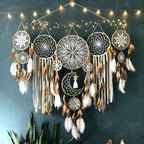 Set of 5 Boho Large Moon Dream Catcher Wall Hanging, Camel | Vintage Wedding Decor, Home Decorations, Wall Decor