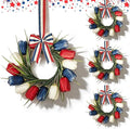 4 PCS 4th of July Hanging Wreaths for Cabinet Small Patriotic Tulip Silk Independence Day Wreaths for Front Door with Red White and Blue Flower Memorial Day Labor Day Candle Wreath for Home Wall Decor