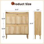 BERRYMERRY 31.5” Fluted Shoe Storage Cabinet for Entryway, 2 Flip Drawers Narrow Shoe Organizer Cabinet with Wave Profile for Hallway,Living Room