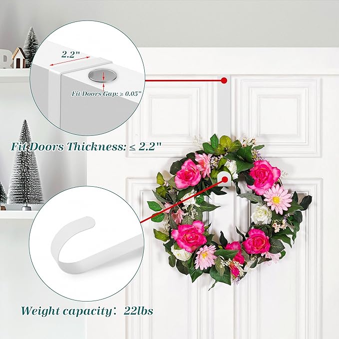 HOOSUN 4th of July Decorations Wreath Hangers for Front Door,14 Inch Metal Wreath Hook Holder for Spring Decor,20 Lbs White Over The Door Wreath Hanger for Spring Patriotic Wreath Front Porch Decor