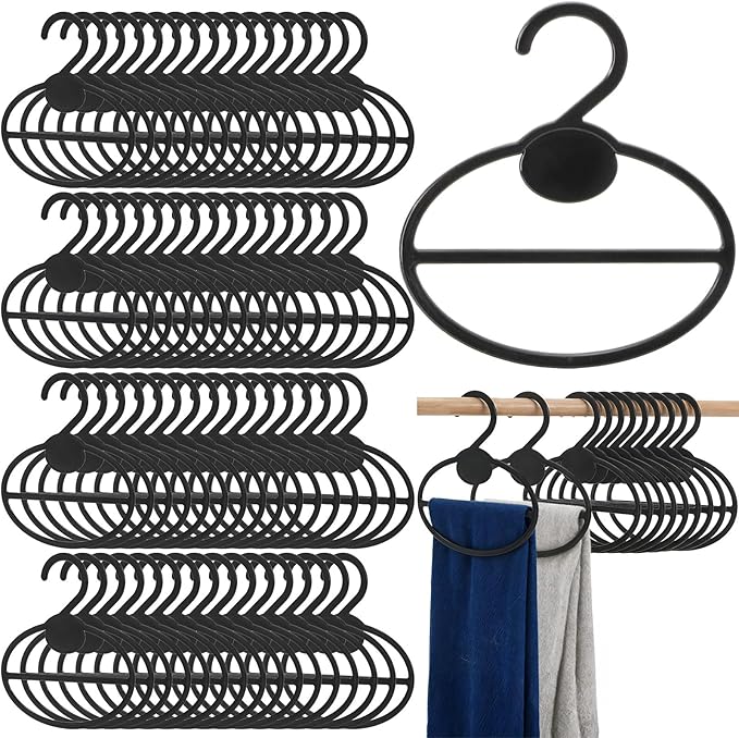 100 Pack Scarf Hanger, 5.5 Inch Plastic Scarf Organizer Space Saving for Closet, Black Multi-Functional Tie Belt Hanging Rack Holder Bulk for Multiple Scarves, Wardrobe Storage