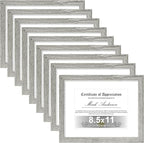 Vittanly 8.5x11 Picture Frames Set of 9, Shatter Resistant Plexiglass, Display 6x8 Pictures with Mat or 8.5x11 without Mat, Photo Frames for Wall or Tabletop, Engineered Wood, Grey