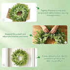 26" Spring Summer Greenery Wreath for Front Door, Large Green Wreath with Fern Leaves and White Flowers All Seasons for Indoor Outdoor Door Wall Window Porch Farmhouse All Season Home Decor