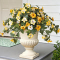 Artificial Fake Petunia Flowers for Outdoor Decoration, 2PCS Faux Silk Petunias Flower for Spring UV Resistant No Fade Realistic Plants for Garden Balcony Yard Porch Indoor Decor(Yellow White)