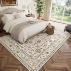 Washable 5x7 Area Rugs for Living Room, Boho Non-Slip Vintage Distress Rugs for Bedroom Dining Room Nursery Office, 0.3" Neutral Oriental Throw Thin Carpet with Cushioning Pad, Beige/Rust/Green/Multi
