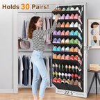 20-30 Pairs Over the Door Shoe Organizer, Clear Pockets Hanging Shoe Storage for Closet, 10-Tier Door Shoes Rack, Handing Shoes Holder Fit All the Family's Sneakers, Boots, Heels, Black