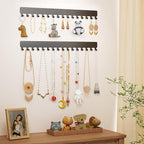 Necklace Holder - Extended Hanging Jewelry Organizer, Self-Adhesive, Wall Mount, 2 Pack, Black