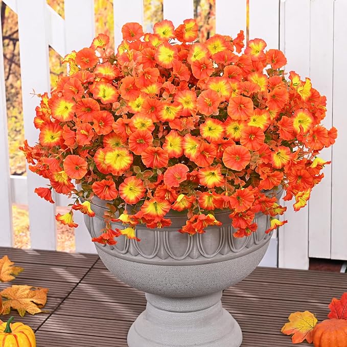 MARTINE MALL Artificial Fall Flowers for Outdoors, 24 Bundles Faux Fall Flower for Outdoor Planters UV Resistant Fall Flowers Artificial for Outdoors Fake Autumn Petunia for Front Porch(Mixed Color)