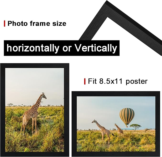 8.5x11 Picture Frame Black Set of 3, Certificate Frame Poster and Photo frame, Horizontal and Vertical Formats for Wall or Tabletop, 8.5x11 Frame with Shatter Resistant Plexiglass, best gift