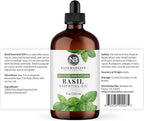 NaturoBliss 100% Pure Basil Essential Oil Therapeutic Grade Premium Quality (4 fl. oz) with Glass Dropper, Perfect for Aromatherapy