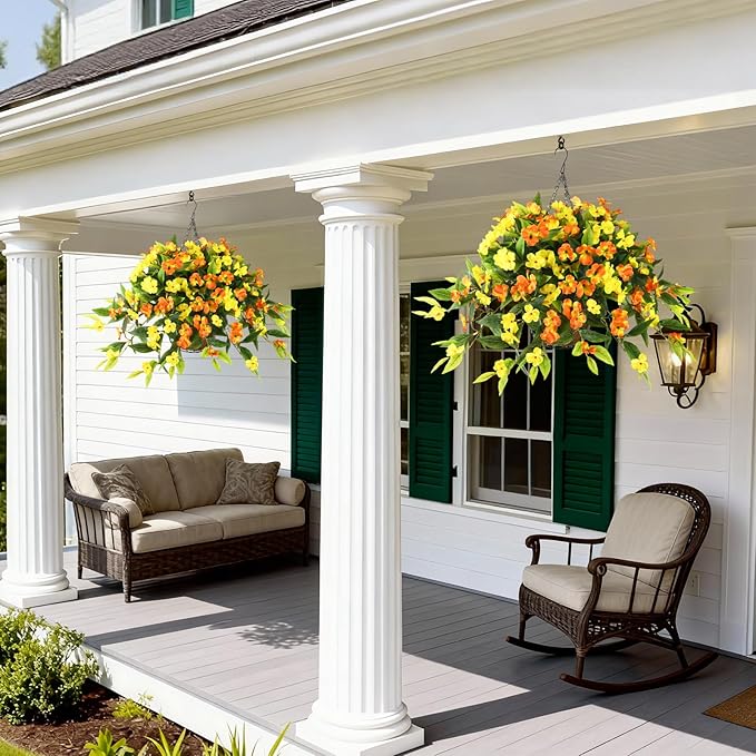 Artificial Fake Hanging Flowers Plants Basket for Outdoors Outside Decoration UV Resistant Faux Silk Flowers Look Real Plastic Flowers for Spring Planters Home Porch Patio Garden Decor