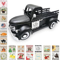 13.4 Inch Farmhouse Vintage Truck Decor with 20 Magnets Rustic Home Sweet Home Table Centerpieces Interchangeable Seasonal Holiday Decor Large Metal Pickup Truck Spring Garden Planter, Black