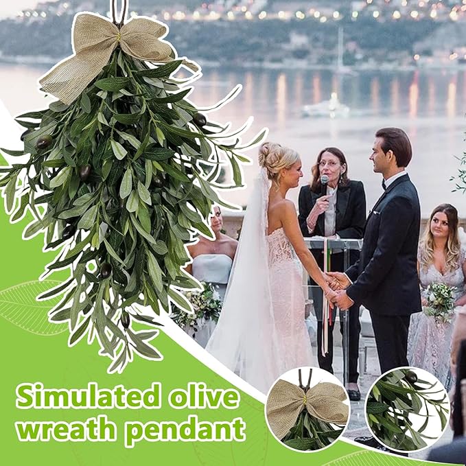 Olive Teardrop Swag – Holiday Artificial Olivee Dangling Ornament with Bow | 60cm/23.62 Inch Green Olive Swag Wreath for Wedding, Birthday, Party, Festival, Christmas, Home Decoration