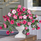 HyeFlora Artificial Flowers for Outdoors 2PCS Spring Faux Morning Glory Look Real Silk Flowers for Outside Planter UV Resistant Fake Flowers for Home Garden Balcony Yard Porch Deco (Pink)