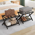 Smuxee Fully Assembled Black Luggage Racks Pack of 2, Upgraded Bamboo Foldable Suitcase Stand with 5 Nylon Straps, Luggage Holder with Shelf for Guest Room Bedroom Hotel