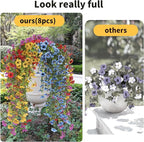 Artificial Hanging Flowers for Outdoors, 8 Pcs Fake Plant for Spring Summer Decoration, UV Resistant Realistic Silk Faux Flowers Outside Indoor Planter Porch Patio Balcony Yard Decor