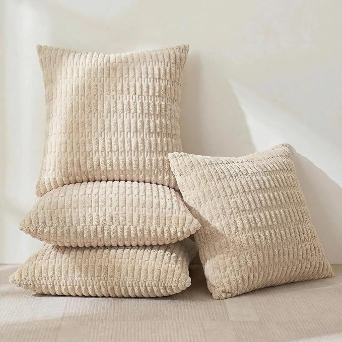 Fancy Homi 4 Packs Decorative Throw Pillow Covers for Living Room Couch Bed, Modern Farmhouse Boho Home Décor Accent Cushion Case, 26" x 26", Tan