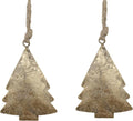 Rustic Iron Wall Accent – Set of 2, Handmade Metal Hanging Décor with Rope for Indoor & Outdoor Use (Golden Chrismas Tree, 5" 3.5)