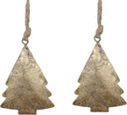 Rustic Iron Wall Accent – Set of 2, Handmade Metal Hanging Décor with Rope for Indoor & Outdoor Use (Golden Chrismas Tree, 5" 3.5)
