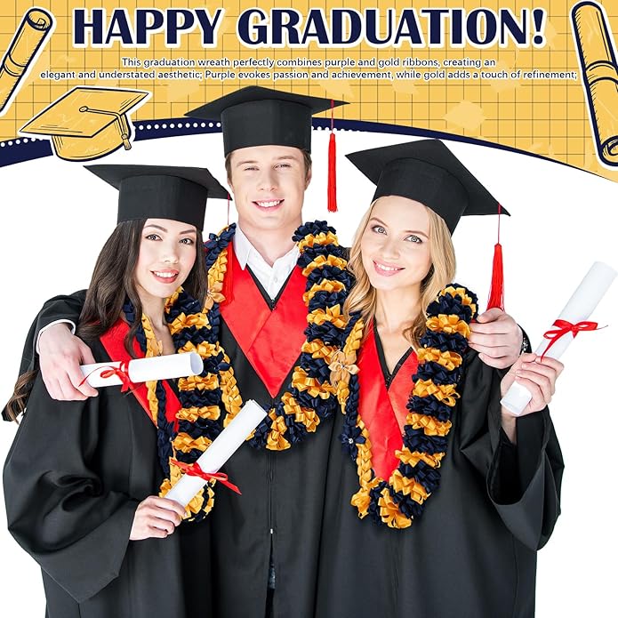 Canlierr Graduation Leis Class of 2026 Grad Ribbon Leis Double Braided Necklace Hawaiian Flower Garland with Heart Kukui Nut for Man Woman Graduation Party Supplies