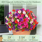 MARTINE MALL 24 Bundles Look Real Artificial Flowers for Outdoors, Realistic Fake Outdoor Flowers, UV Resistant Silk Petunia Flowers for Outside Faux Flowers Plants for Outdoor Porch, Mix Colors