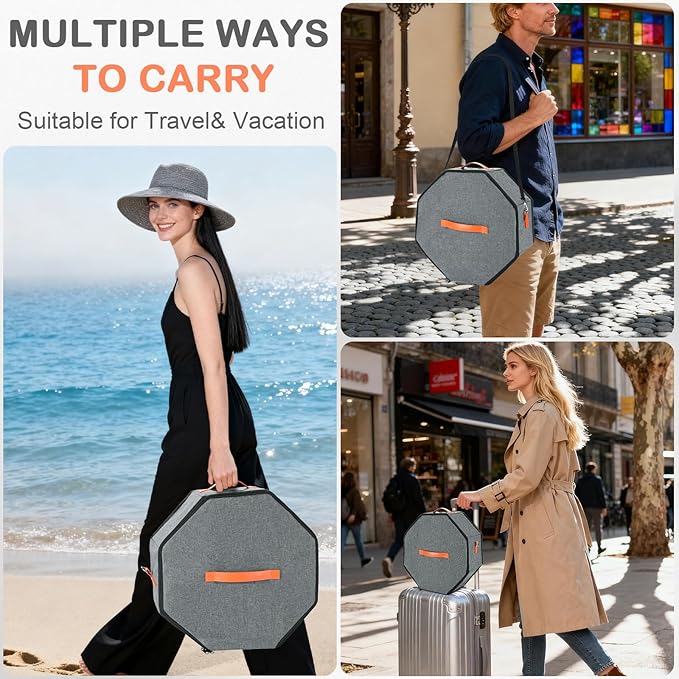 4 Pack Hat Storage Boxes, with Hardboard Support, Cowboy Hat Box for Travel & Home Organization, with 4 Door Hooks for Women & Men(Grey)
