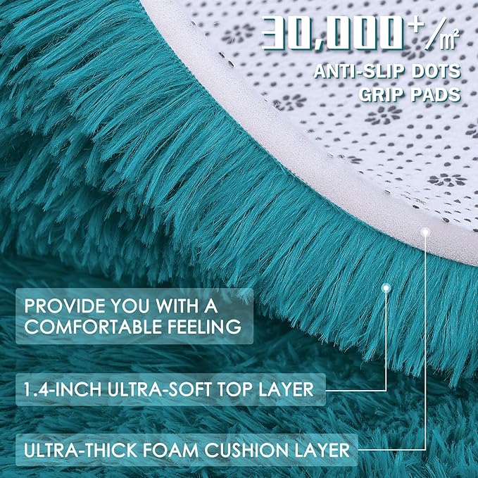 OLANLY 2x4 Machine Washable Runner Rugs for Hallway, Soft Fluffy Shaggy Bedside Rugs for Bedroom, Living Room, Indoor Floor Carpet for Kids Girls and Boys, Nursery Rooms, Home Decor Aesthetic, Teal