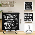 Kitchen Counter Decor, The Secret Ingredient Is Love Sign, Table Decorations for Dining Room, Farmhouse Kitchen Wooden Plaque with Iron Stand for Wall Shelf Decor-A04