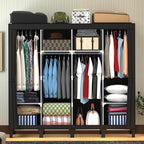 Non-Woven Wardrobe, No Tools Required, Large Capacity, Easy Assembly, Movable, Storage Rack, Waterproof, Dustproof, Stain Resistant, Black, 67.7 x 172 cm (Black, X-Large)