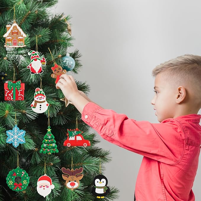 kockuu Christmas Ornaments for Tree Decorations, 36pcs Soft PVC Hanging Ornaments Snowflake Gingerbread House Snowman for Christmas Tree Gift Box, Winter Holiday Party, Home, Office Decor