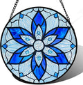 Stained Glass Window Hanging, Blue Tiffany Style Flowers Sun Catcher for Window Door Home Decor Suncatcher Christmas Mother's Day Birthday Gifts for Women Men Mom and Nana 7.8 in