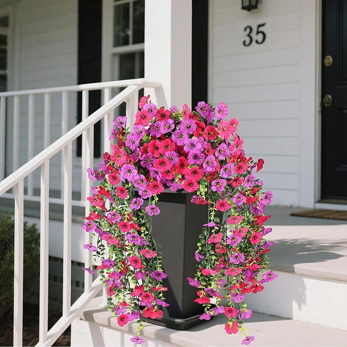 Artificial Hanging Flowers for Outdoors,No Fade 2 Bundles Fake Silk Flowers for Outside, Realistic Faux Plants Decorations for Hanging Baskets, Planters-Porch, Patio, Yard Decor