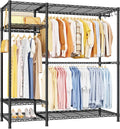 Ulif F7 Garment Rack, Heavy Duty Clothes Rack, Clothing Racks for Hanging Clothes, 6-Tiers Freestanding Portable Closet Storage Rack 58'' W × 14.6'' D × 76.6'' H, Max Load 800 Lbs, Black