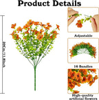 Artificial Fake Flowers for Outdoors Fall Autumn Decorations,Faux Mums Flowers Silk Daisy Plants Greenery Realistic UV Resistant for Outside Planter Front Porch Patio Boxwood Garden 16 Bundles(Orange)